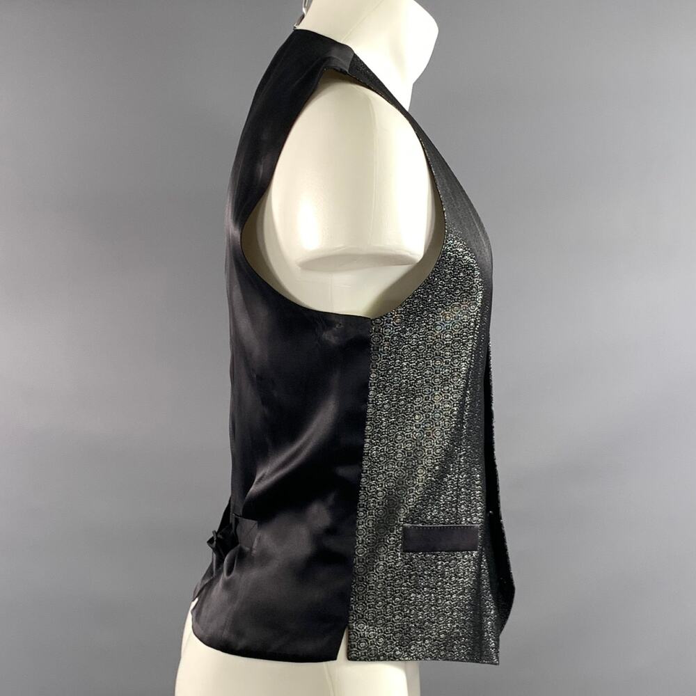 Dolce & Gabbana Size 38 Silver Black Jacquard Acetate Blend Buttoned Vest View 2